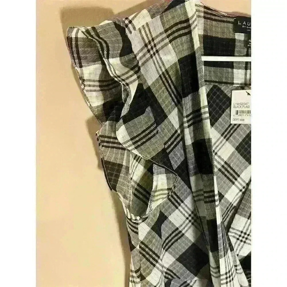 Laundry By Shelli Segal Women's XL Black &White Wrap Blouse Short Flutter Sleeve - Picture 2 of 8
